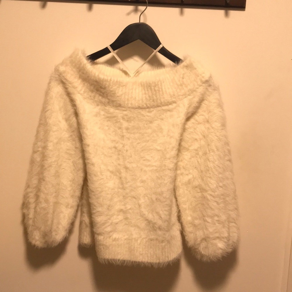 J CrewOff shoulder never worn XS fuzzy sweater